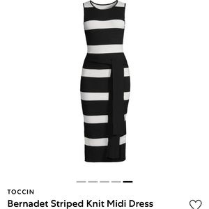 Toccin Bernadet Black/White Belted Striped Knit Midi-Dress Saks Fifth Avenue, L